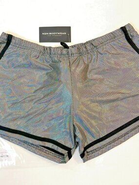 N2N Bodywear - Size L - Polyester Blend Prism Sport Shorts - Silver/Black